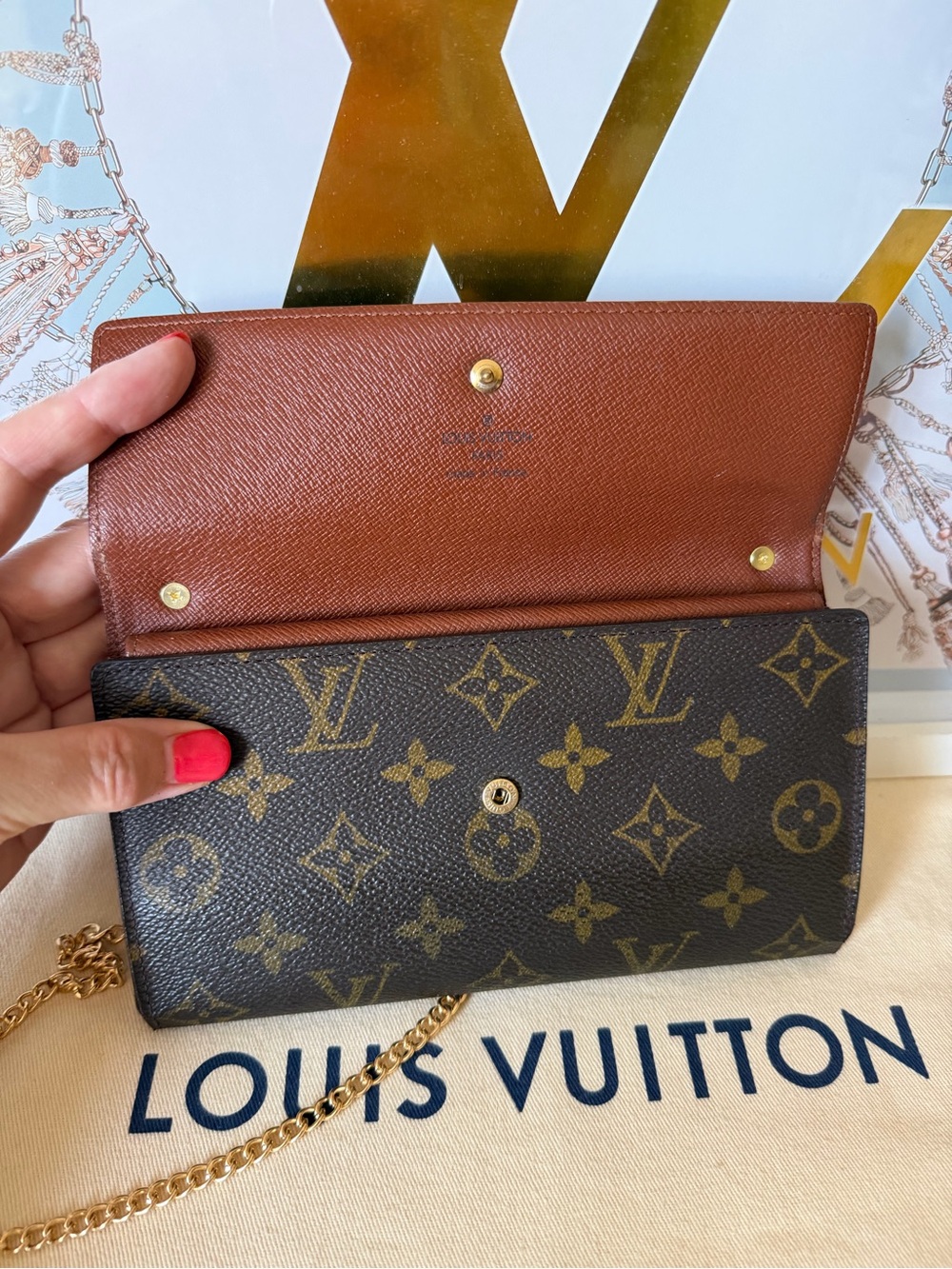 Louis Vuitton Brown Monogram Long Wallet on Chain - Picture 8 of 13